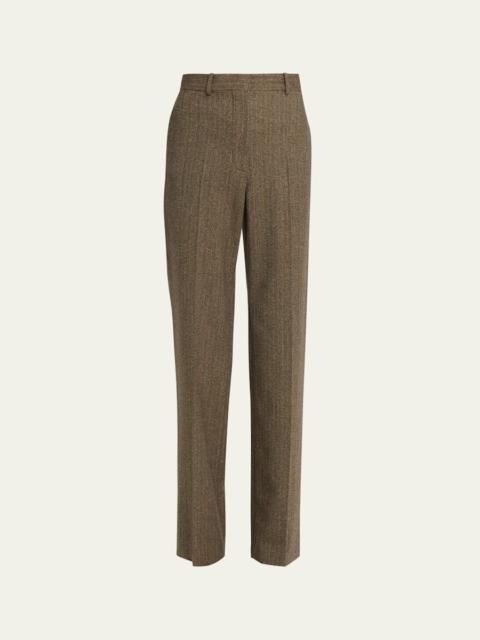 Loro Piana Goldie Striped Wool-Cashmere Straight-Leg Trousers