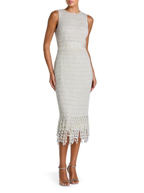 MAC DUGGAL Women's Beaded Imitation-Pearl Midi-Dress - Ivory