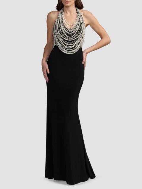 MAC DUGGAL Women's Beaded Jersey Halterneck Sleeveless Gown - Black