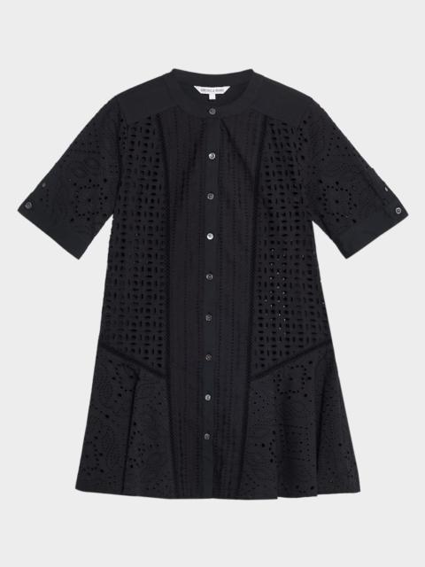 VERONICA BEARD Dara Short-Sleeve Cotton Eyelet Mini Dress