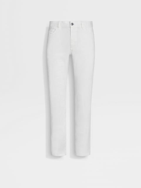 WHITE STRETCH LINEN AND COTTON ROCCIA JEANS