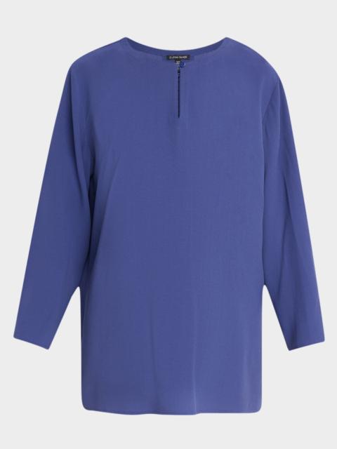 EILEEN FISHER Keyhole Silk Georgette Crepe Tunic