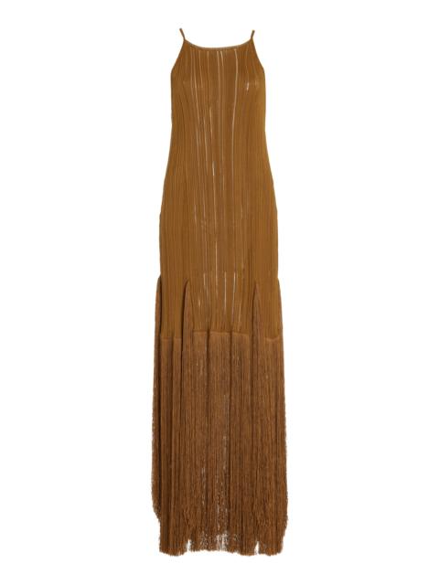 Proenza Schouler Everly Fringed Knit Maxi Dress bronze