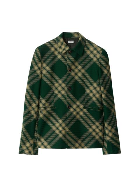 check-pattern buttoned blazer