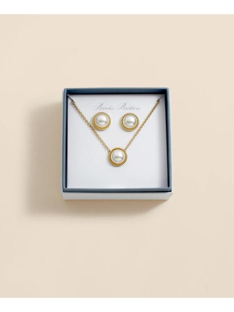 Brooks Brothers Faux Pearl Cabochon Rope-Bezel Set