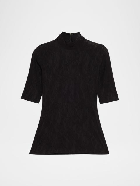 Stella McCartney Mock-Neck Stretch Lace Short-Sleeve Top