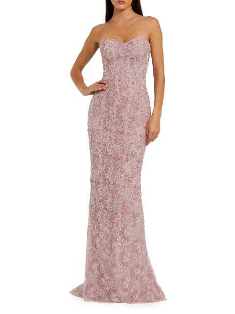 MAC DUGGAL Women's Embellished Floral Lace Strapless Gown - Rose
