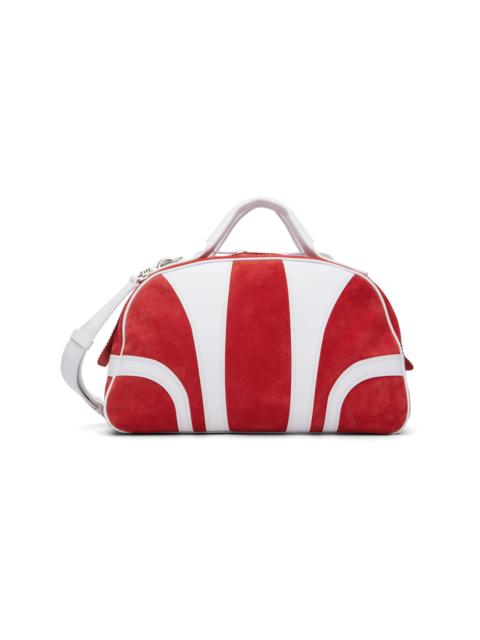 Red & White Suede Duffle Bag