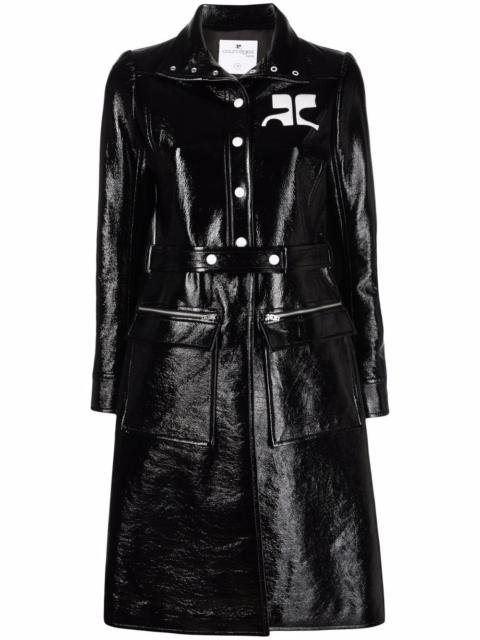 courrèges logo-print lacquered-effect trench coat