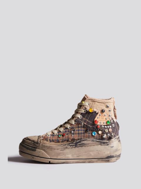 R13 KURT HIGH TOP SNEAKER - PLAID PATCHWORK WITH STUDS ALLOVER -R13