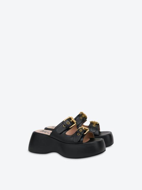 Moschino MOSCHINO BUCKLES CALFSKIN PLATFORM SANDALS