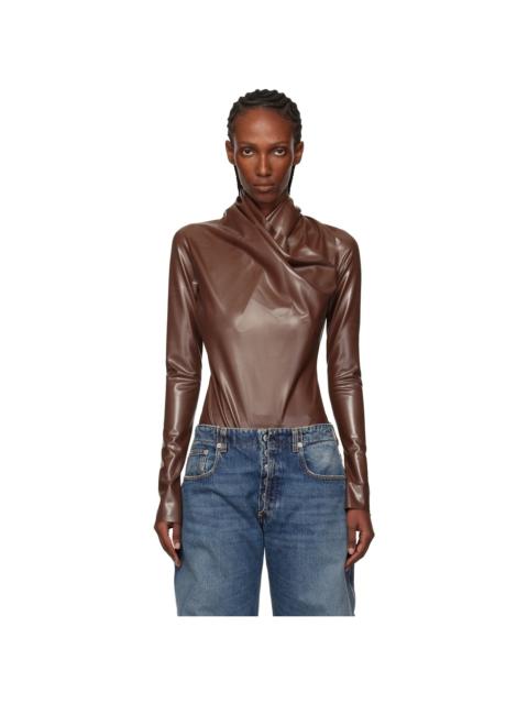 MUGLER Brown Latex Scarf Bodysuit