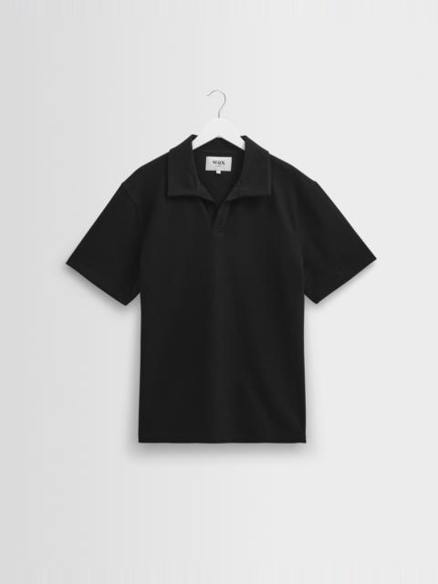 Wax London Atwood - Black Textured Organic Cotton Polo Shirt