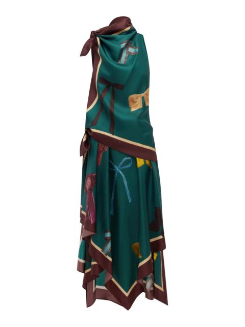 ALÉMAIS Rosette Silk Scarf Midi Dress