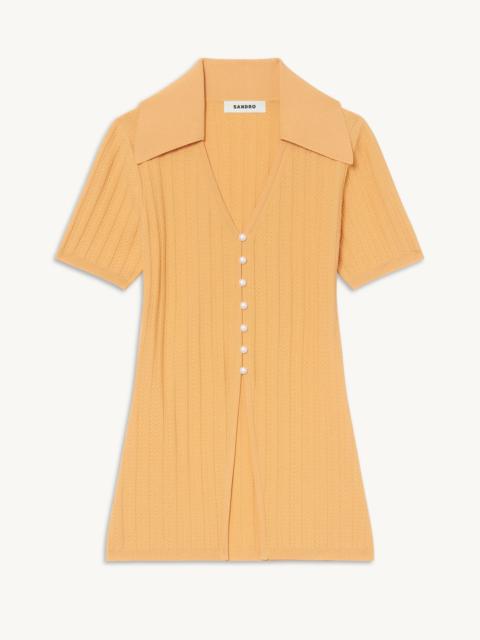 Sandro Knit top with pearl buttons