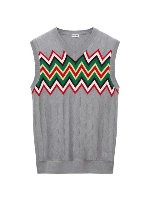 Loewe Men's Chevron Stretch Wool Sleeveless Sweater - Grey Multicolor
