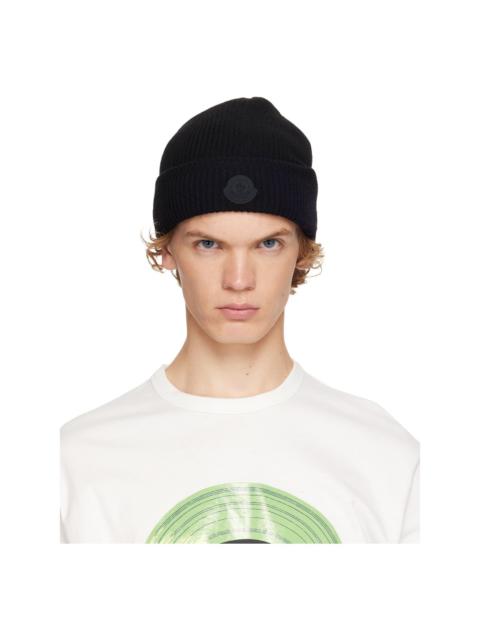 Moncler Black Cashmere Blend Logo Beanie