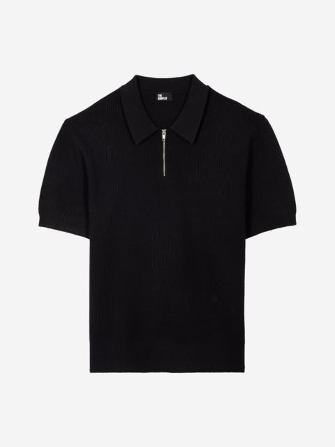 The Kooples NAVY POLO-NECK ZIP SWEATER