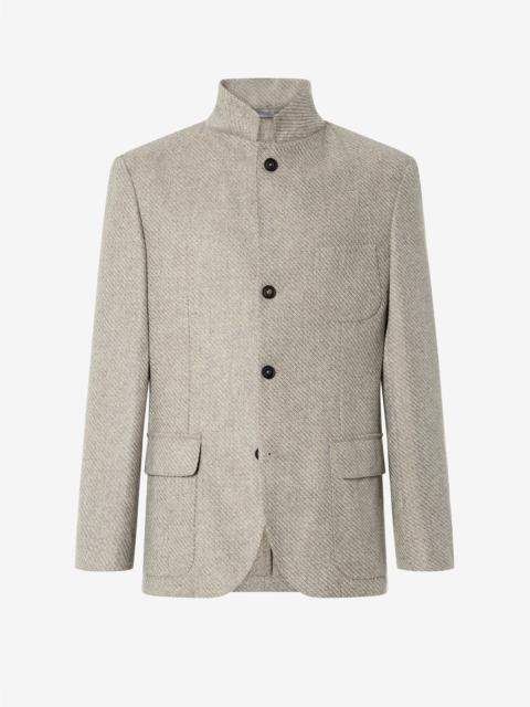 CORNELIANI Beige/grey wool, silk and cashmere jacket with micropattern