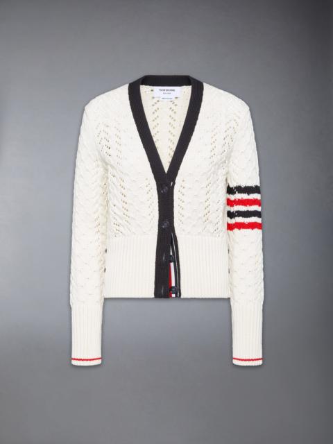 Thom Browne CABLE POINTELLE STITCH MERINO WOOL 4-BAR CARDIGAN