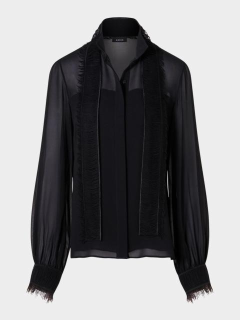 AKRIS Silk Georgette Embroidered Scarf Blouse