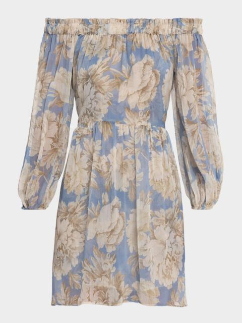 MISA Millie Peony Chiffon Off-Shoulder Mini Dress