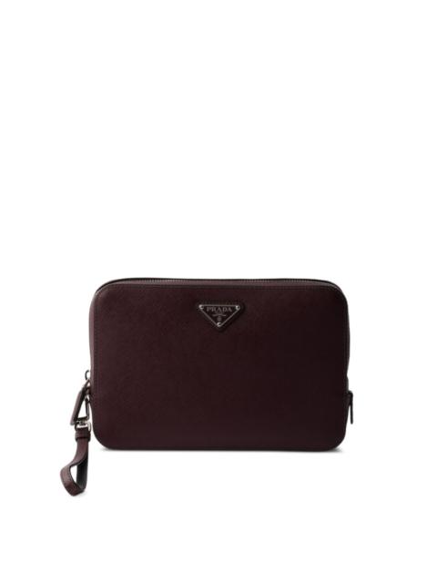 Prada leather logo-plaque clutch