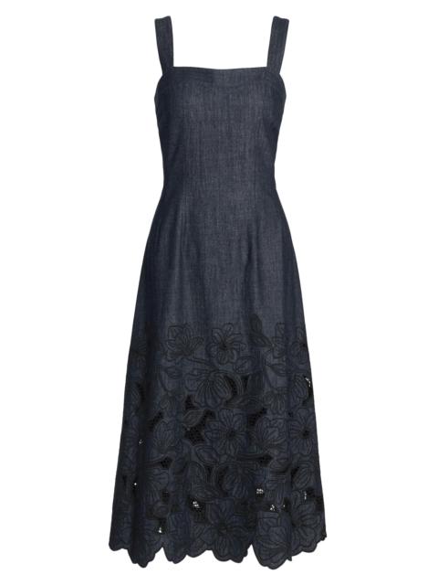 VERONICA BEARD Women's Rosaura Floral Laser-Cut Midi-Dress - Indigo Rinse