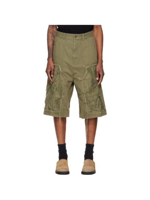 We11done Green Vintage Pinched Work Cargo Shorts