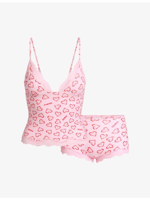 SKIMS Fits Everybody Lace-Trim Stretch-Woven Cami Top and Boy Short Set