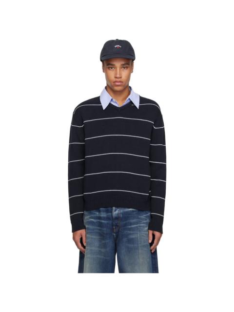 Noah Navy Striped V-Neck Sweater