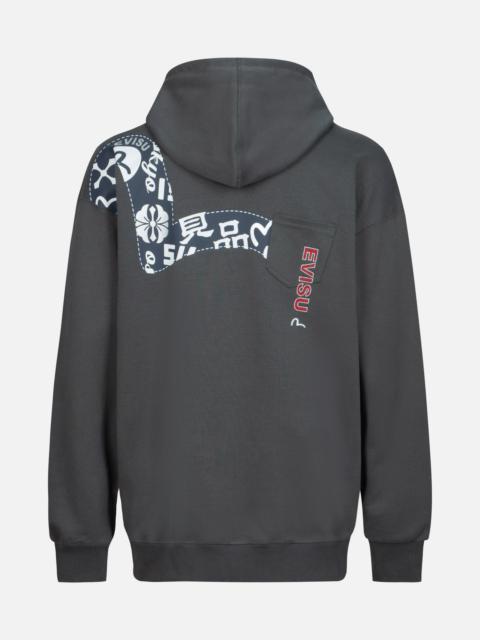 EVISU SEAGULL PRINT AND LOGO EMBROIDERY LOOSE FIT HOODIE