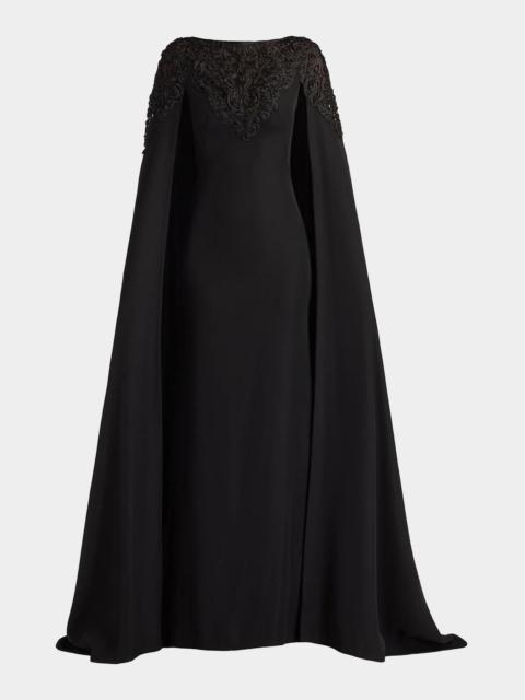 TADASHI SHOJI Massaro Embroidered Cape Gown