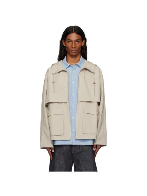 Taupe Hooded Zipped Windbreaker Jacket