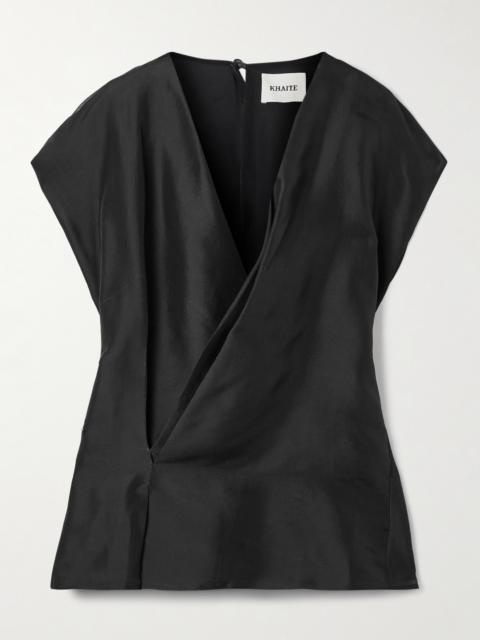 KHAITE Mer Wrap-effect Pleated Silk-organza Blouse
