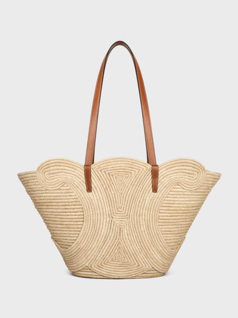 CELINE CELINE CLASSIC PANIER MEDIUM BRAIDED TRIOMPHE in RAFFIA and CALFSKIN