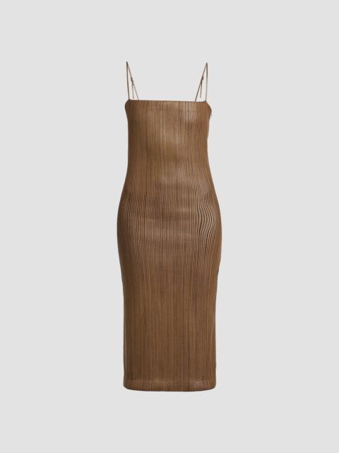 TOM FORD Women's Pleated Leather Sheath Midi Dress - Combo Taupe Black