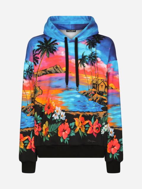 Dolce & Gabbana Jersey hoodie with Hawaiian print