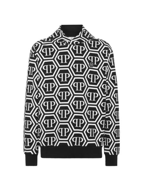 monogram-print jersey hoodie