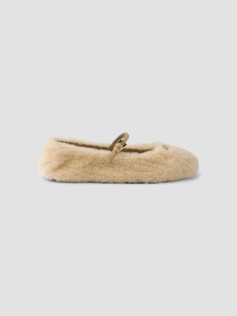 Prada Women's Shearling Ballerinas - Beige Khaki