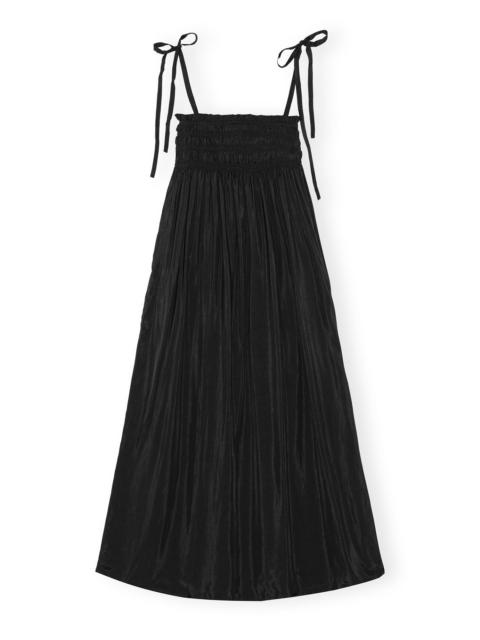 BLACK VISCOSE HABOTAI MIDI SMOCK STRAP DRESS