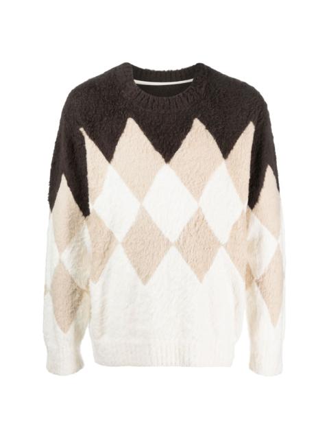 sacai argyle-check-pattern sweatshirt