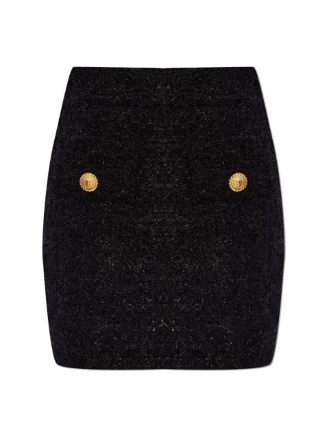 【関税&送料込】Balmain Black Tweed Miniskirt With Buttons Knit skirt with buttons - Women | BALMAIN