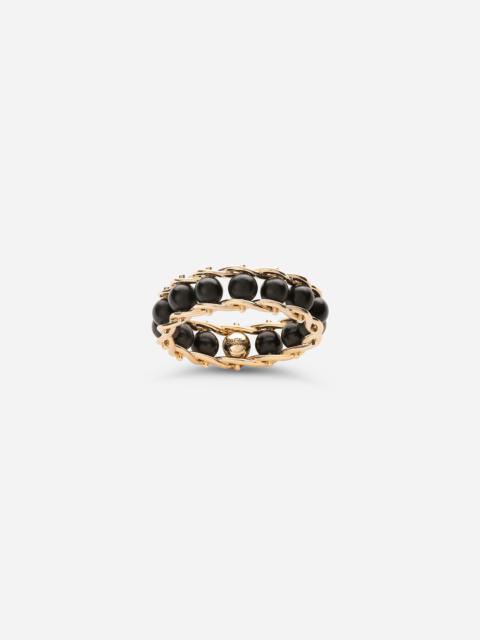 Dolce & Gabbana Tradition yellow gold rosary band ring with black jades