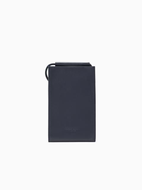 GIORGIO ARMANI CELL PHONE CASE IN SMOOTH LEATHER WITH STRAP AND CARD SLOTS
