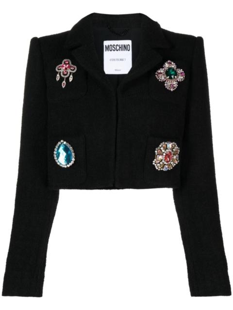 Moschino crystal-embellished wool-blend cropped jacket