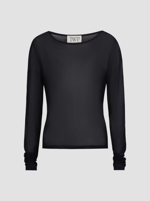 TWP Women's Semi-Sheer Jersey Crewneck Long-Sleeve Top - Night Sky