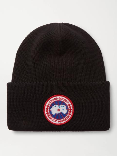 Canada Goose Logo-Appliquéd Merino Wool Beanie Black