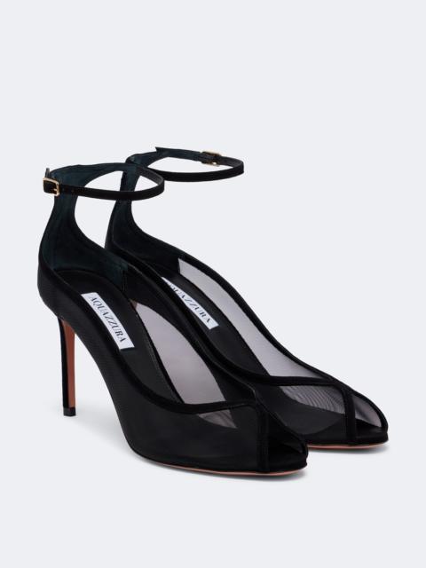 AQUAZZURA Love Affair suede-trimmed mesh slingback sandals