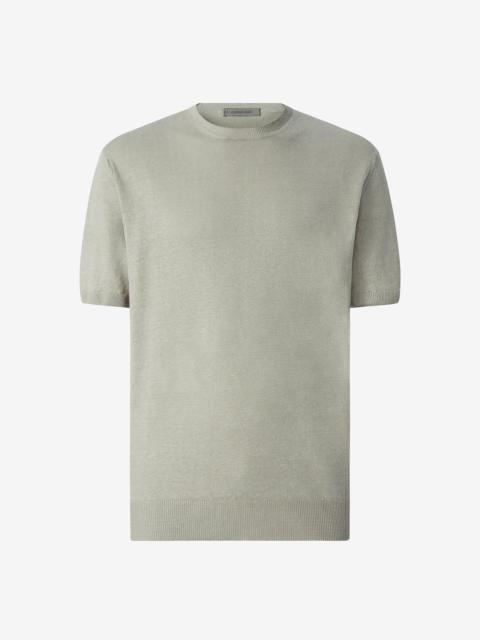 CORNELIANI Dark beige pure linen crew neck knitwear